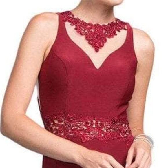 NWT Aspeed Design L1986 Sheer Embellished Prom Dress Red size S - Picture 4 of 8